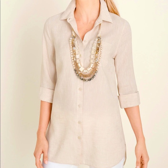 Chico's No-Iron Linen High-Low Shirttail-Hem Tunic - Picture 1 of 4